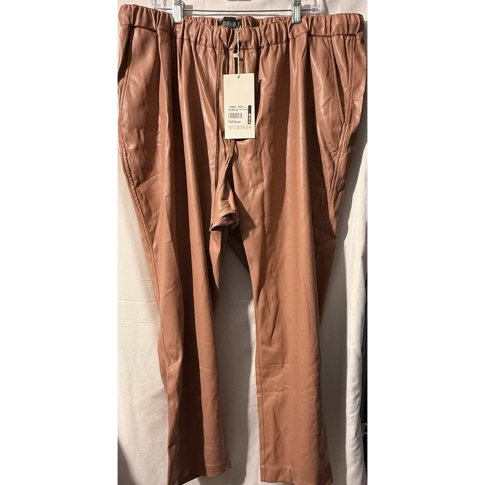 Wildfang Empower Vegan Leather Drawstring Pants Rose Brown 2X NWT